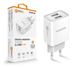 Chytrá síťová nabíječka ALIGATOR 2.4A, 2xUSB, smart IC, bílá