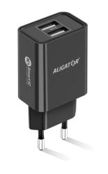 Chytrá síťová nabíječka ALIGATOR 2.4A, 2xUSB, smart IC, černá, USB-C kabel 2A
