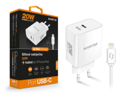 Chytrá síťová nabíječka ALIGATOR Power Delivery 20W, USB-C kabel pro iPhone/iPad, bílá