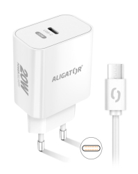 Chytrá síťová nabíječka ALIGATOR Power Delivery 20W, USB-C/USB-C kabel, bílá