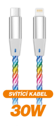 Datový kabel ALIGATOR POWER 3A 30W, USB-C/Lightning, 1,2m svítící