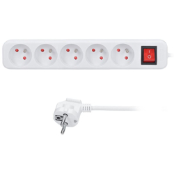 Solight prodlužovací přívod, 5 zásuvek, bílý, vypínač, 1,5m - PP50