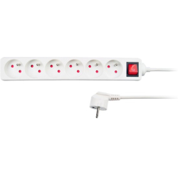 Solight prodlužovací přívod, 6 zásuvek, bílý, vypínač, 1,5m - PP70